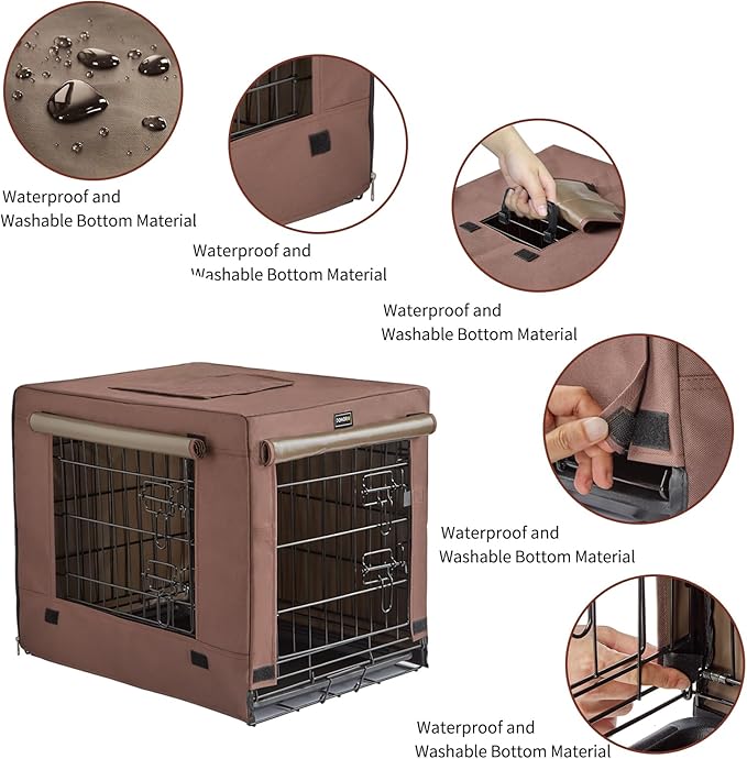 DONORO Dog Crates for Lareg Size Dogs Indoor Double Door Dog Kennels &amp; Houses for Puppy and Cats, Collapsible Metal Contour Dog Cages (Brown, 42.0" L x 28.0" W x 31.0" H)