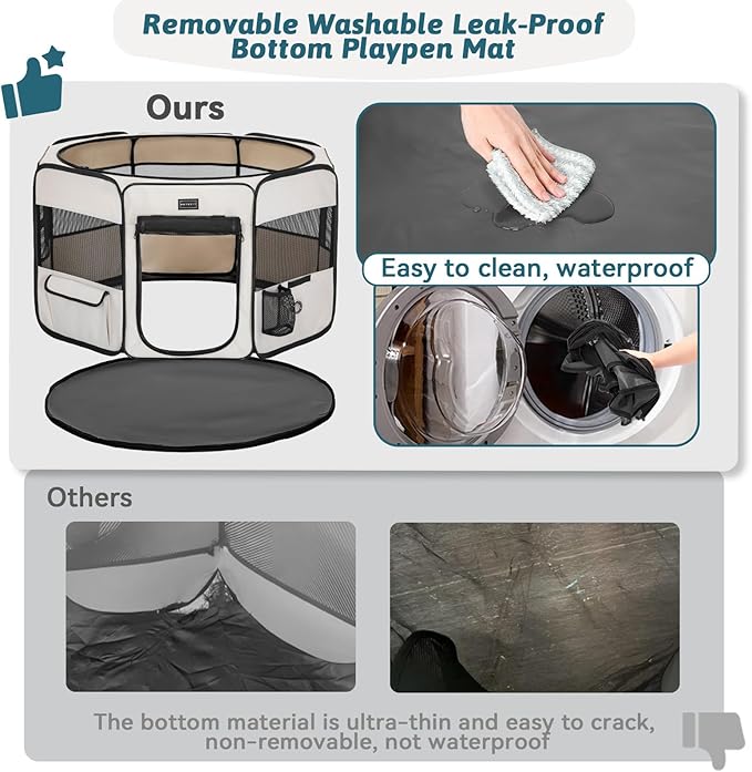 PETSFIT 29" Puppy Playpen with Removable Waterproof Mat &amp; Zippered Roof | RV, Camping, Travel Dog Pen | Indoor/Outdoor Whelping &amp; Cat Observation Space(29.5"x29.5"x16.5"H)