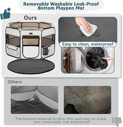 PETSFIT Portable Dog Playpen,36" Dog Play Pen Indoors with Removable Waterproof Mat &amp; Zippered Roof | RV, Camping, Travel Dog Pen | Whelping &amp; Cat Observation Space(36" L x 36" W x 21" H)