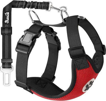 SlowTon Dog Seat Belt Harness for Car, Dog Car Harness Adjustable Mesh Breathable &amp; Dog Seatbelt Safety Tether with Elastic Bungee for Small Medium Large Pets(Red, Single Clip, XXXS)