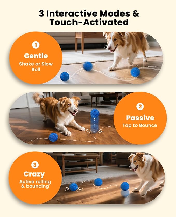 Smart Interactive Dog Balls, Automatic Moving Ball for Medium and Large Dogs, E-TPU New Material, Motion Activated Rolling &amp; Rotating Bouncy Toy for Dog Enrichment &amp; Stimulation