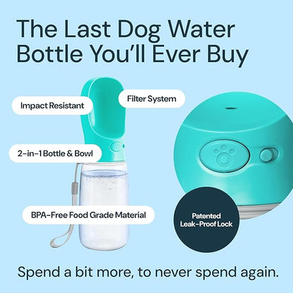 MalsiPree Portable Dog Water Bottle - 19 Oz, Blue - Leak-Proof Water Bowl Dispenser with Lock for Hiking, Travel &amp; On-The-Go
