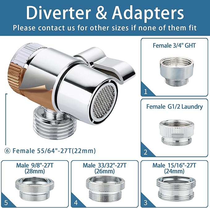 Klleyna Filter Dog Shower-Attachment for Bathtub-Faucet - ON/OFF Shower Head Attaches to Tub Spout, Pet Wash Hose Sink Sprayer (5 Adapters), Bathroom Kitchen Tap Extension for Hair Washing &amp; Baby Bath