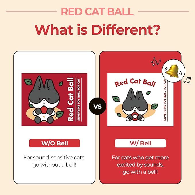 JAYU PET Red Cat Ball [W/O Bell Version] - Handmade Silvervine Cat Toy with Catnip, Interactive Matatabi Ball for Indoor Cats &amp; Kittens, Feline Play Toy &amp; Gift (2.7 inch)