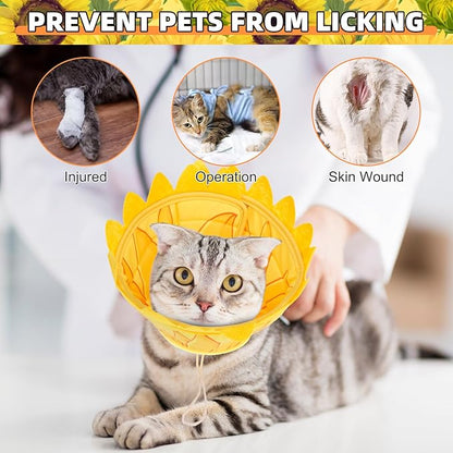 KOOLTAIL Cat Costume Cone Collar Soft, Adjustable Cat Cones to Stop Licking, Foldable Donut Water Resistant Pet Recovery Neck E Collars After Surgery,Elizabethan Collar for All Breeds Cats,Sunflower M