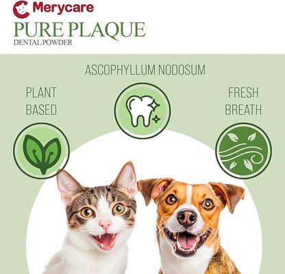 Pure Plaque Off Vet-Approved Dental Powder for Dogs &amp; Cats | 100% Natural Teeth Cleaner with Seaweed | Plaque &amp; Tartar Remover | Freshens Breath | No Brushing Needed (50g)
