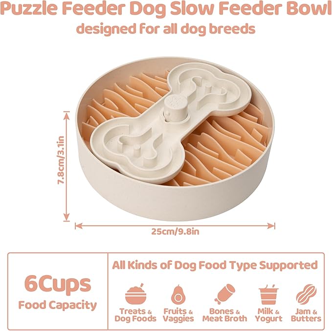 Slow Feeder Dog Bowl for Large Dogs with Non-Slip Base - Adjustable Speed Design, Removable Puzzle Inserts &amp; Dishwasher Safe, Pink