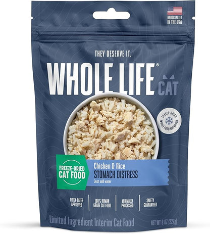Whole Life Cat Freeze Dried Cat Food - Bland Diet with Sensitive Stomachs, Digestive Support, Anti-Diarrhea &amp; Vomit Remedy – Human-Grade, Quick &amp; Easy Chicken and Rice Meal, Ready in Minutes