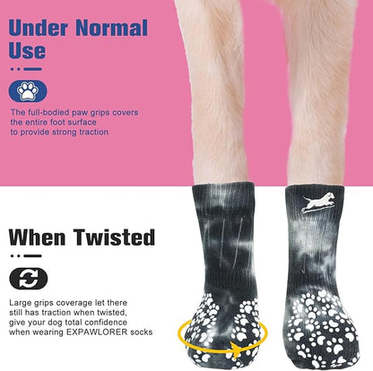 EXPAWLORER Anti Slip Dog Socks to Prevent Licking Paws, Dog Shoes for Hot Pavement, Dog Booties for Small Medium Large Senior Dogs, Traction Control Dog Boots &amp; Paw Protectors for Hardwood Floors