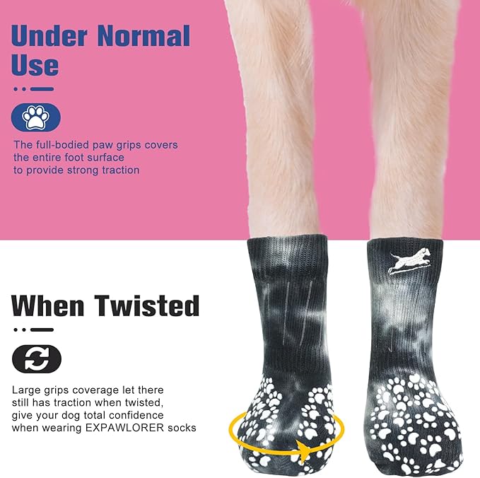 EXPAWLORER Anti Slip Dog Socks to Prevent Licking Paws, Dog Shoes for Hot Pavement, Dog Booties for Small Medium Large Senior Dogs, Traction Control Dog Boots &amp; Paw Protectors for Hardwood Floors
