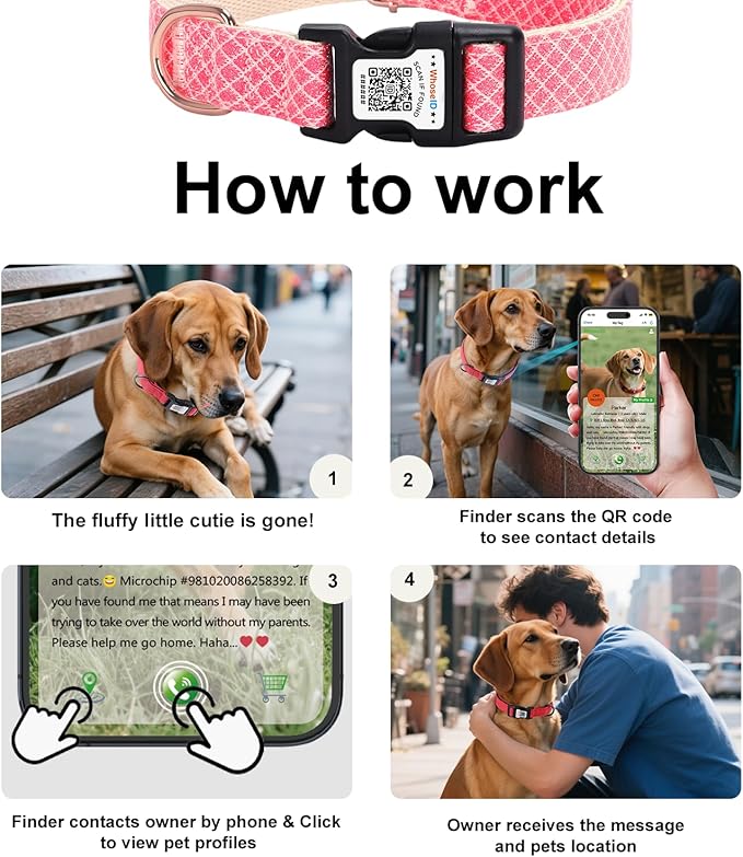 Dog Collar with Waterproof AirTag Holder &amp; Anti-Lost QR Code, Cute Bling Warpping Adjustable Width for Small Medium Large Pet (Red, L)