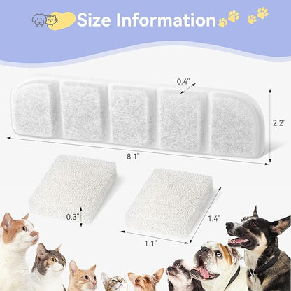 12 Pack Replacement Filter for SIBAYS &amp; Kastty 355oz / 2.8Gal / 10.5L Large Dog Water Fountain, Coconut Shell Activated Carbon Pet Water Fountain Filters with 12 Pack Sponges