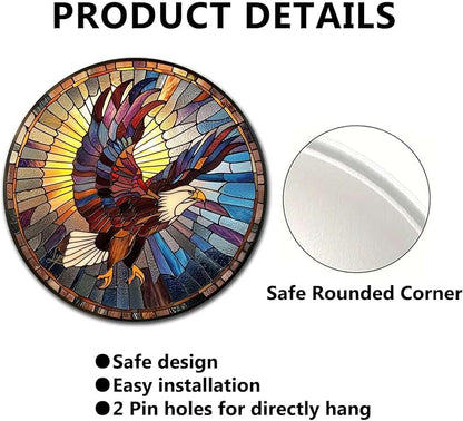 Lygond Metal Sign Tin Sign Circular Stained Glass Eagle Kitty Decor For Pet 8×8 Inches
