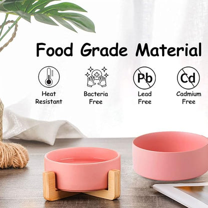 Petygooing Dog Cat Bowl Ceramic Pink Pet Dish with Stand for Food and Water, Modern Cute Matte Glaze Weighted Pet Bowls Set for Cats &amp; Small Size Dogs 13.5 OZ (5.1In / 1.7 Cups) Pink