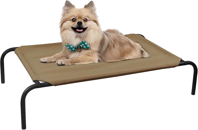 PHYEX Raised Pet Cot for Small Pets, Elevated Dog Bed with Breathable Mesh, Sturdy Steel Frame for Indoor &amp; Outdoor Use, Non-Slip Design, Easy Clean, 33-Inch Brown