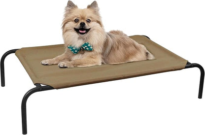 PHYEX Raised Pet Cot for Small Pets, Elevated Dog Bed with Breathable Mesh, Sturdy Steel Frame for Indoor &amp; Outdoor Use, Non-Slip Design, Easy Clean, 33-Inch Brown