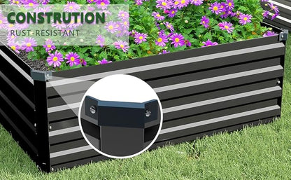 MGNO 2pcs 10x3x1FT Galvanized Raised Garden Bed-Outdoor Planter Box for Vegetables-Metal Garden Bed,Rectangle Planting Box for Herb,Flower,Black
