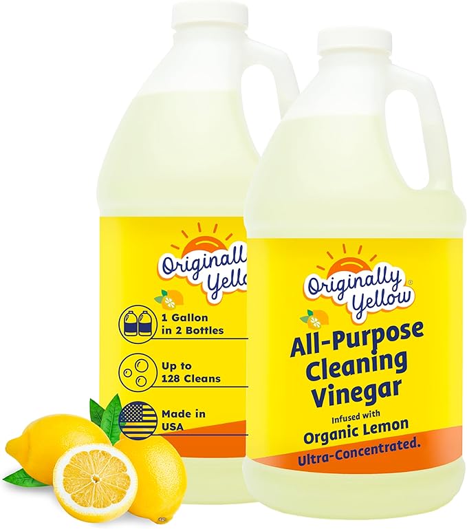 Originally Yellow Lemon Vinegar For Cleaning Purpose | USA Made All Purpose Cleaner | Use as a Floor, Glass, Kitchen, &amp; Bathroom Cleaner | Plant Derived Vinegar 1 Gallon in 2 bottles | 128 Oz
