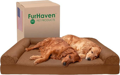 Furhaven Orthopedic Dog Bed for Large Dogs w/ Removable Bolsters &amp; Washable Cover, For Dogs Up to 125 lbs - Quilted Sofa - Toasted Brown, Jumbo Plus/XXL