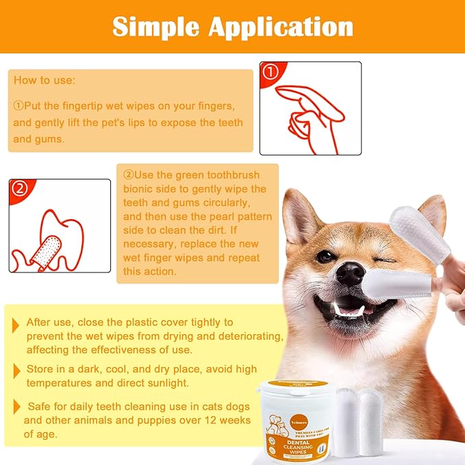 Dog Dental Wipes, Pet Dental Finger Wipes for Dogs &amp; Cats, Dog Teeth Cleaning Wipes, Reduce Plaque &amp; Tartar Buildup, Fresh Breath, Protect Gums, Dog Ear Cleaner Wipes Remove Wax, Coconut Scent, 50Pcs