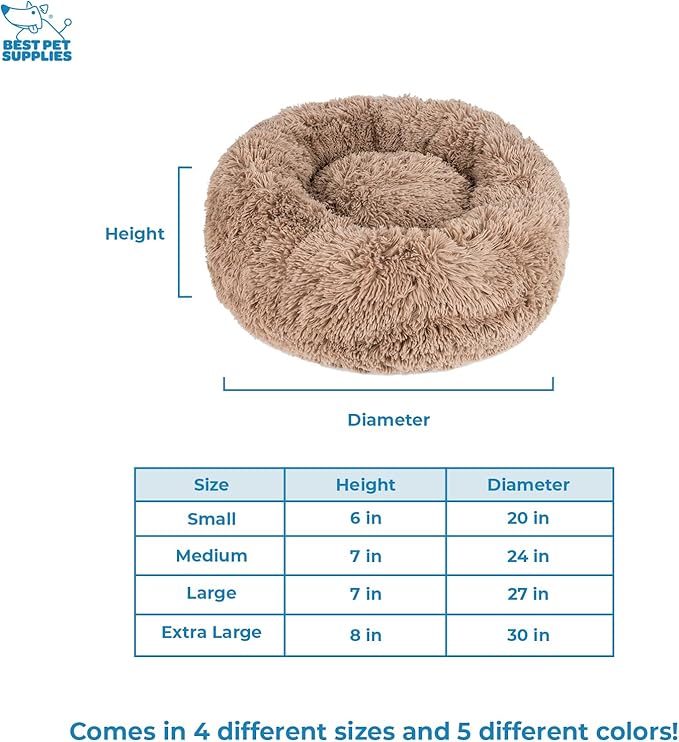 Best Pet Supplies Round Donut Dog Bed with Plush Faux Fur Fabric, Calming, Anti-Anxiety Cushion for Indoor Pets, Slip-Resistant Base, Soft Ergonomic Support - Caramel, 24x24x7&