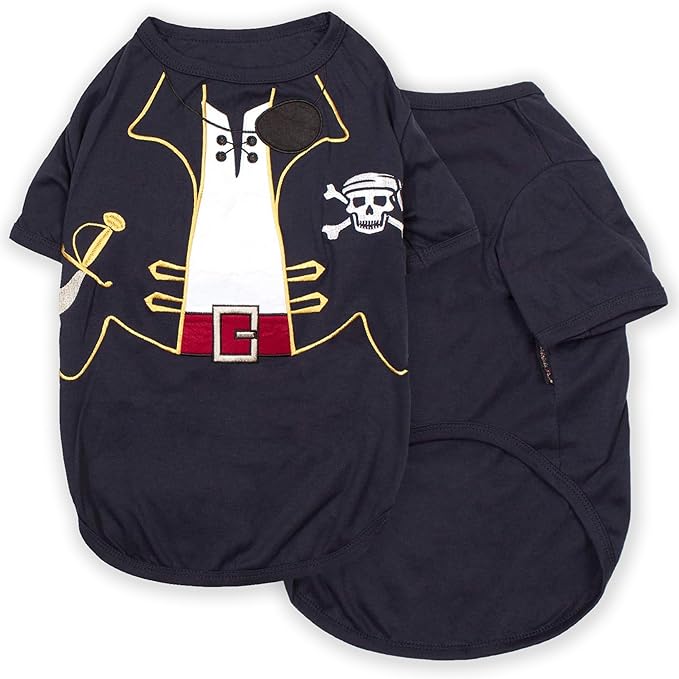 Parisian Pet Captain Sparrow Dog Pirate Shirt - Embroidered Pirate Captain Costume - 100% Cotton &amp; Polyester - Sleeved Pet Clothes - Black Dog Shirts, 2XL Pet Costume