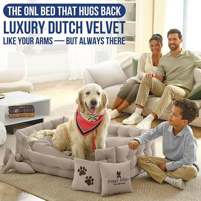 Luxury Dog Bed Chesterfield – Handcrafted Velvet Throne for Dogs | Joint Support, Calming &amp; Temp-Regulating Comfort | Durable 5+ Years, Anti-Claw, Washable 100+ Times – XL, Ivory