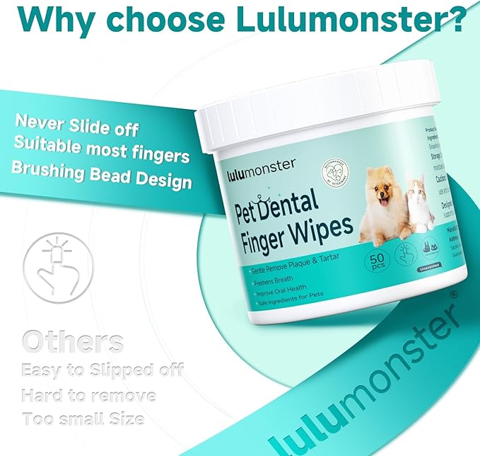 Pet Dental Finger Wipes for Dogs &amp; Cats, Dog Teeth Cleaning Wipes Tooth Brushing Kit by Remove Plaque and Tartar &amp; Freshens Breath Buildup No-Rinse Dog Finger Toothbrush