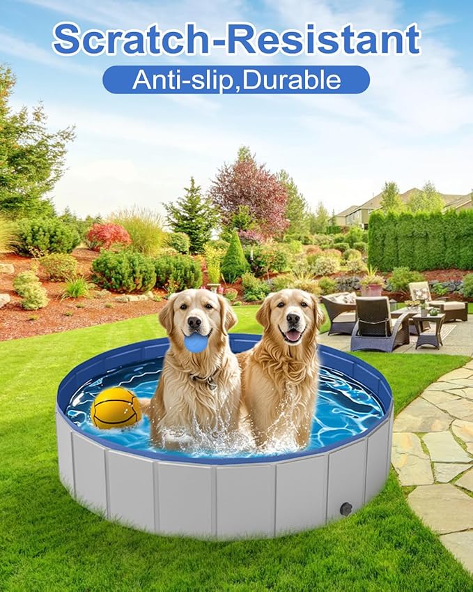 Dog Pool for Large Dogs, Foldable Plastic Pool for Dogs Slip-Resistant (47.2&