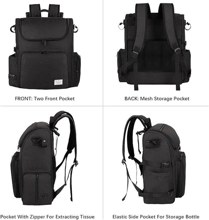 Modoker Dog Travel Bag Backpack, Airline Approved Pet Accessories Organizer for Dog and Cat with Shoulder Strap, 2 Dog Food Storage Containers, 2 Collapsible Dog Bowls,1 Pet Mat, Black