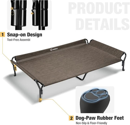 Veehoo Cooling Elevated Dog Bed, Guardrail Raised Pet Cot, Indoor &amp; Outdoor XXL Pet Bed with Washable &amp; Breathable Teslin Mesh, Non-Slip Feet, Dog Couch Bed, 62.5" x 37", Brown