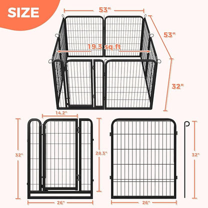 32 Inch Dog Playpen - 8 Panels Metal Pet Exercise Pen for Small-Medium Dogs, Indoor/Outdoor Dog Fence for Yard, Garden, Camping &amp; RV Travel