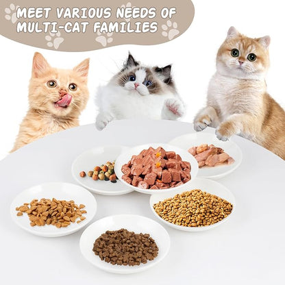 6 Pack Cat Food Bowl, Ceramic Cat Bowls, Anti Whisker Fatigue Cats Bowl Set,5.5 Inches Shallow Wide Kitten Plates for Food and Water (Cat&