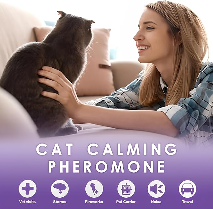 Cat Calming Pheromone Diffuser – Premium Cat Calming Diffuser for Stress &amp; Anxiety Relief – Reduces Scratching, Spraying &amp; Fighting – 60 Day Supply, 48ml Bottle – Ideal for All Cats &amp; Multi-Cat Homes
