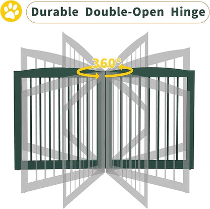 Freestanding Pet Gate for Dogs, Foldable Wooden Dog Gate for House, Indoor Dog Gate for Stairs, Doorways, Step Over Pet Puppy Safety Fence, 80 Inch Wide, 4 Panels 24", Green