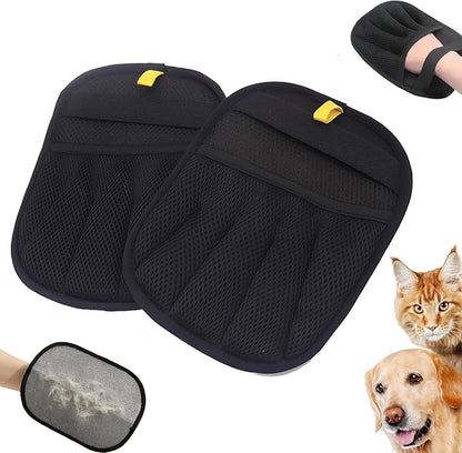 Double-Sided Pet Hair Removal Gloves - Reusable Static Removal Grooming Gloves for Dogs &amp; Cats, Efficient Fur Removal Tool for Furniture, Carpet, Car Seats, Sofa, Bedding &amp; Clothes (2 Pack)