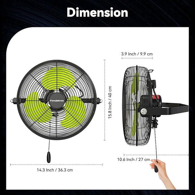 12 IN High Velocity Wall Mount Fan, 3 Speed Industrial Wall Fan with Sealed Motor, 2500 CFM Adjustable Air Circulator for Garage, Commercial, Greenhouse, Warehouse &amp; Gazebo Use, UL Listed