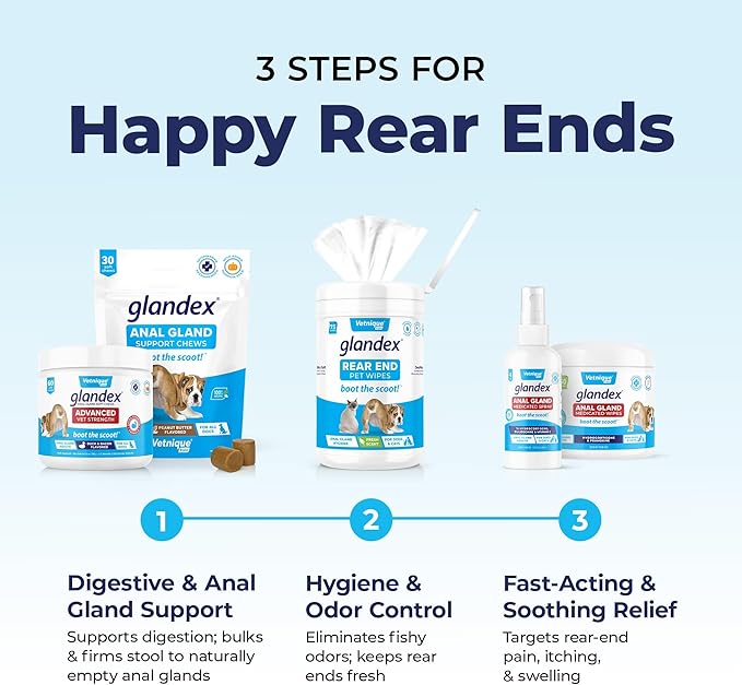 Vetnique Glandex Medicated Dog Butt Wipes or Spray for Dog Scooting - Topical Anti Itch Skin Relief for Soothing Inflamed Anal Glands in Dogs &amp; Cats - Fast Acting Formula 50ct (50ct Wipes)