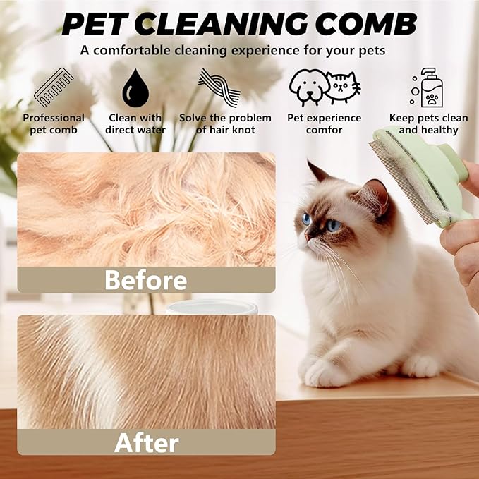 Flea Combs for Cats and Dogs with Release Button,Long &amp; Short Stainless Steel Teeth for Deshedding, Fine Tooth Pet Brushes for Grooming Pet Hair Removal for Long and Short Hair 2 Pack