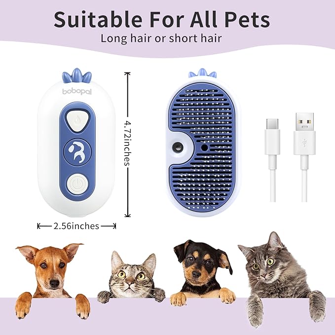 Cat Steam Brush, 3-in-1 Pet Steam Brush for Cats Shedding &amp; Grooming, Brushes for Indoor Cats, Anti-Static Hair Removal Comb with Water Tank, Gentle Grooming Supplies for Long &amp; Short Hair