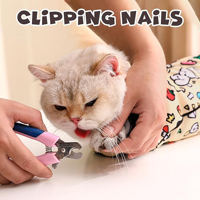 Cat Grooming Wrap, Self-Adherent Soft Cat Blanket to Wrap, Nail Clipping, Anti-Bite, Anti-Scratch, Anti-Escape Calming Wrap (Ocean, 3-6 lbs)