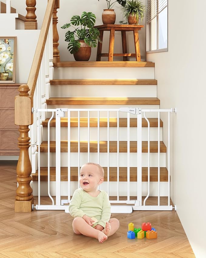 29"-40" Baby Gate for Stairs, Auto Close Stroller Friendly Dog Gate Indoor for Doorways, Pressure Mounted Baby Gate, Easy Walk Through Gate for Children &amp; Pets, White