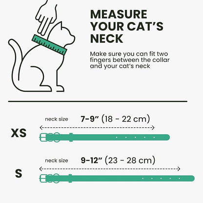 BRONZEDOG Leather Cat Collar with Removable Bells Non Breakaway Kitten QR Tag for Girl Boy (7" - 9" for Cats, Turquoise &amp; Silver)