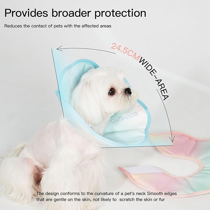Touchdog Foldable Dog Cone Collar for Cats &amp; Dogs - Adjustable Soft Recovery Collar with Waterproof PU Coating, Lightweight Design, 24.5cm/9.6in Wide Barrier (Blue Gradient Color, XS)