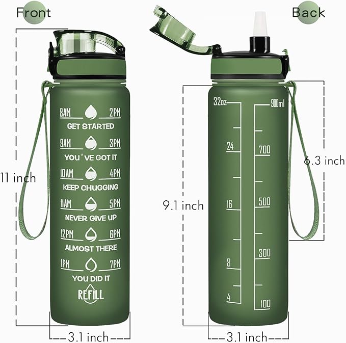 Enerbone Water Bottle, Leakproof BPA &amp; Toxic Free, Motivational Water Bottle with Times to Drink and Straw, Fitness Sports Water Bottle with Strap for Office, Gym, Outdoor Sports