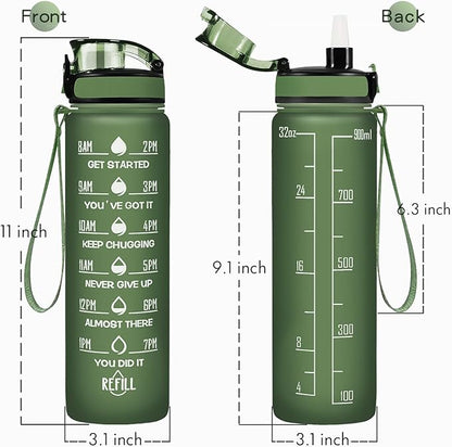 Enerbone Water Bottle, Leakproof BPA &amp; Toxic Free, Motivational Water Bottle with Times to Drink and Straw, Fitness Sports Water Bottle with Strap for Office, Gym, Outdoor Sports