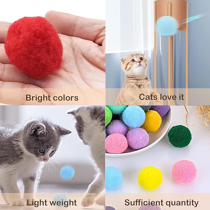 Cat Toy Balls, 30Pcs Premium Soft Pom Pom Balls for Kittens, 1,2&