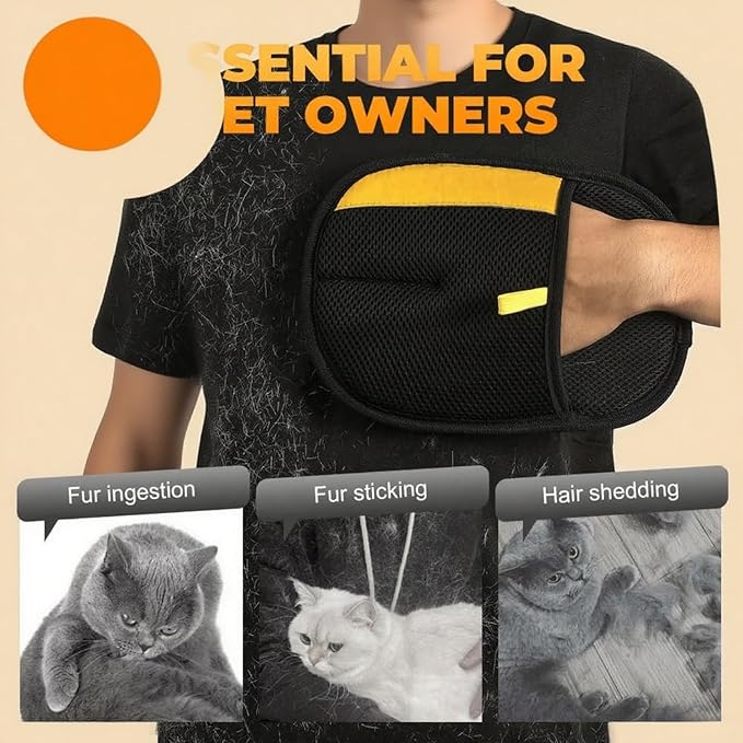 Pet Hair Removal Glove - Electrostatic Reusable Grooming Gloves for Cats &amp; Dogs, Professional Cleaning Mitt with Hair Remover Tool (2 Pack)