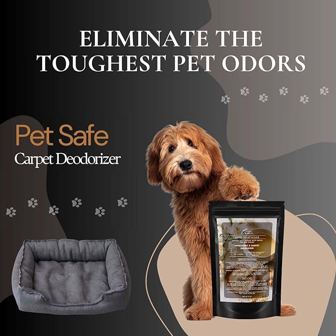 White Tea &amp; Ginger Carpet Freshener Powder: Powerful Odor Eliminator for Home, Upholstery Deodorizer, Carpet Deodorizer, Pet Urine, Cat Litter Box - White Tea &amp; Ginger Fragrance.