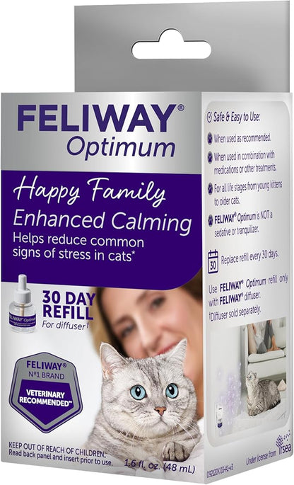 FELIWAY® Optimum 30 Day Cat Calming Refill for Pheromone Diffuser, 48ml - Helps Reduce Common Signs of Stress in Cats &amp; Kittens, Enhanced Calming